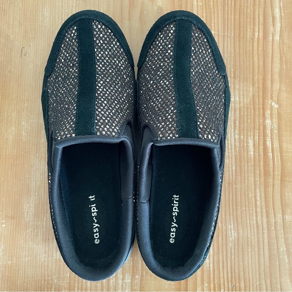 Easy Spirit Traveltime Black Suede & Bronze Sparkle Slip On Shoes Size 7.5 Wide - Picture 9 of 16